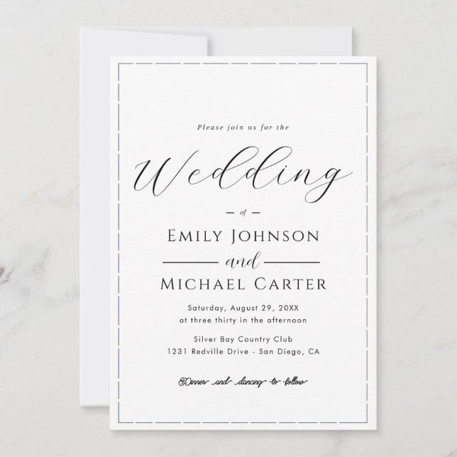 Invitation Mariage Simple Classique Noir & Blanc Tout-En-Un (Devant)