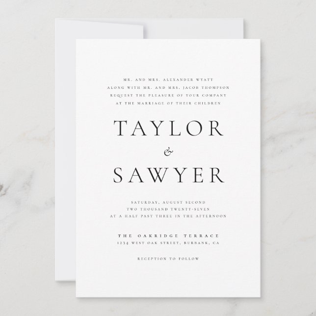 Invitation Mariage simple classique noir et blanc (Devant)