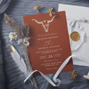 Invitation Mariage simple code QR de crâne de vache bohémien 