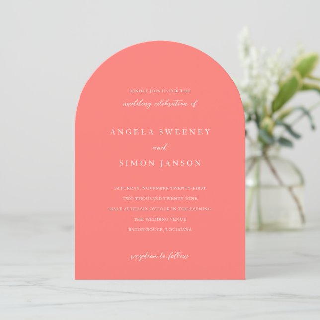 Invitation Mariage Simple Corail Vibrant Moderne (Debout devant)