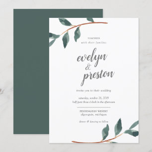 Invitation Mariage simple d'aquarelle de feuille