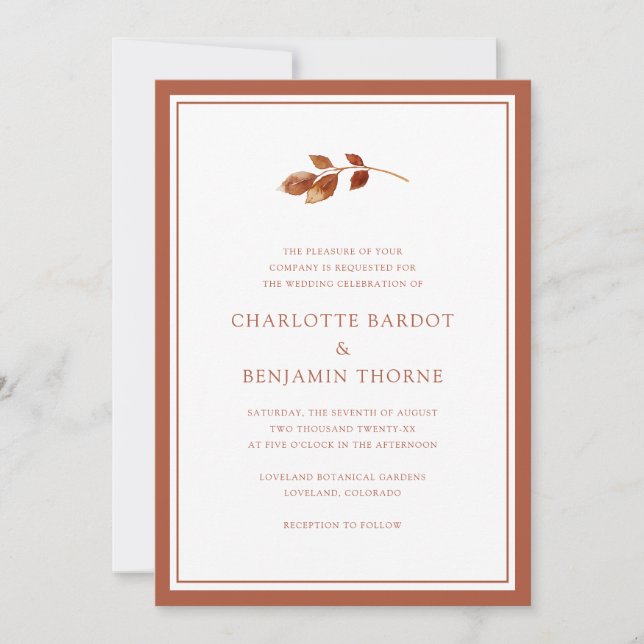 Invitation Mariage Simple d'Automne (Devant)