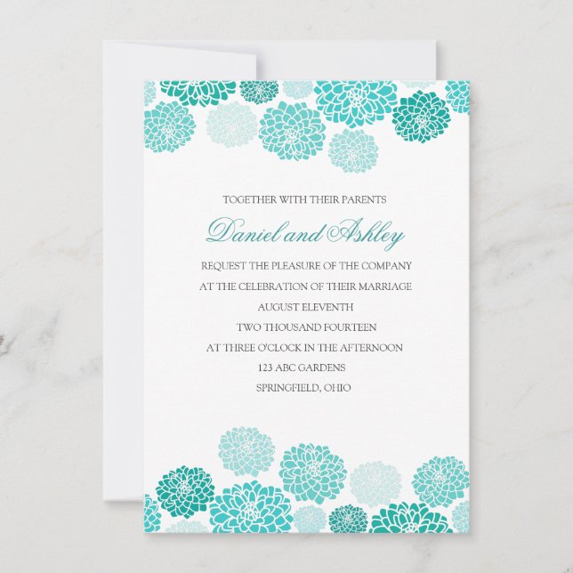 Invitation Mariage simple de jardin de turquoise (Devant)