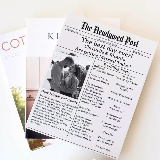 Invitation Mariage simple de journal script enregistrer la da (Créateur téléchargé)