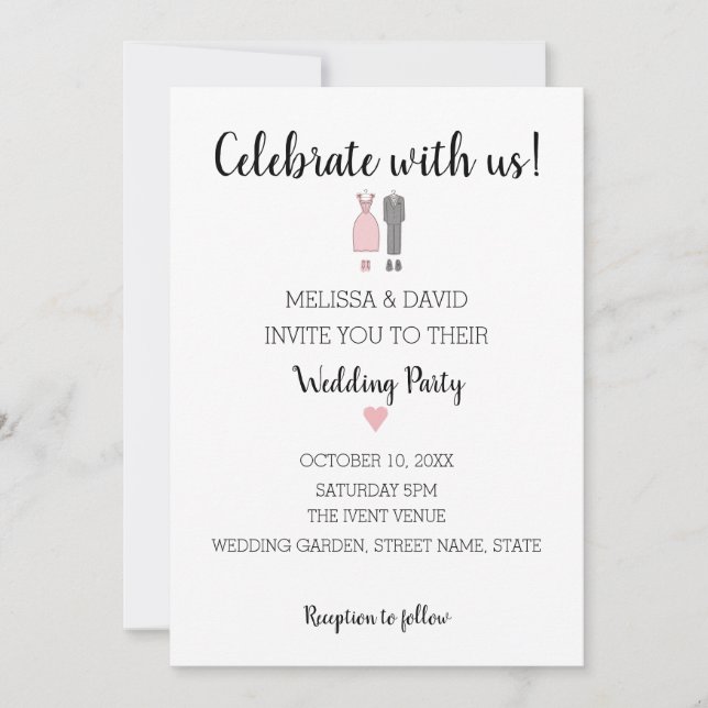 Invitation Mariage simple de mariée et de chambre (Devant)