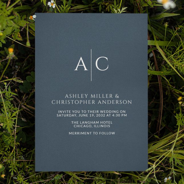 Invitation Mariage simple de monogramme bleu marine (Créateur téléchargé)