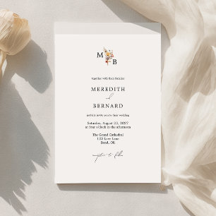 Invitation Mariage simple de monogramme floral coloré
