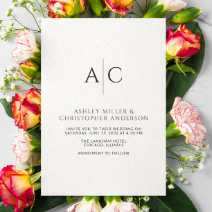 Invitation Mariage simple de monogramme noir et blanc