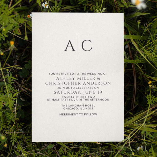 Invitation Mariage simple de monogramme noir et blanc (Créateur téléchargé)