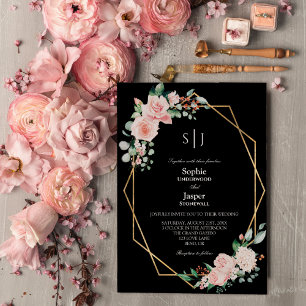 Invitation Mariage simple de monogramme noir flou