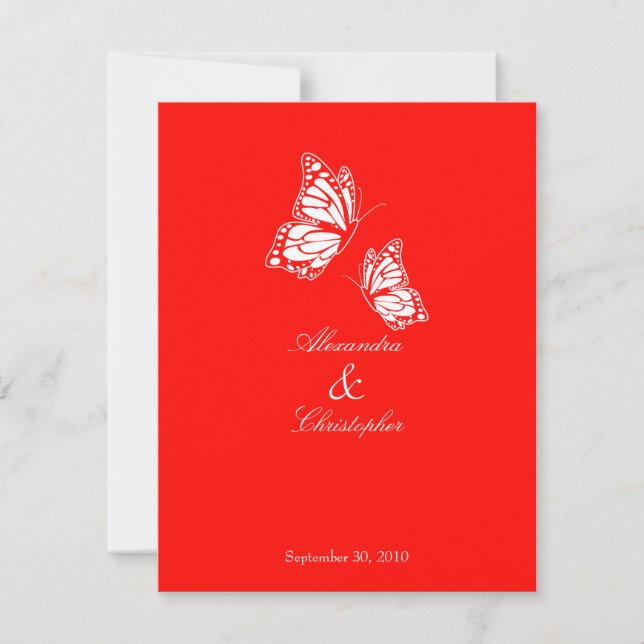 Invitation Mariage simple de papillons rouges (Devant)