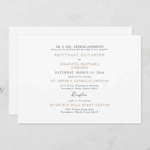 Invitation Mariage simple de parents mariés blancs et dorés