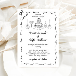Invitation Mariage simple d'écriture rétro noir et blanc