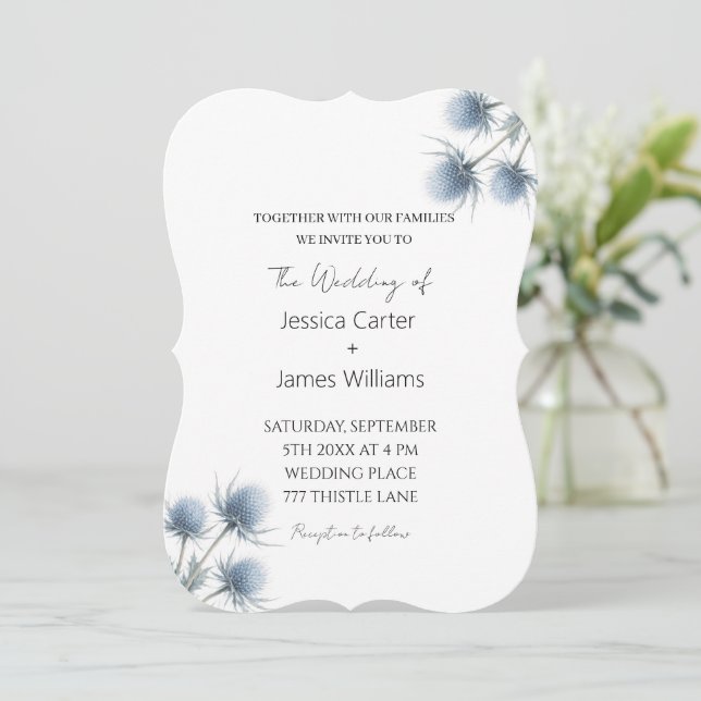 Invitation Mariage Simple Écosse Chardon Bleu (Debout devant)