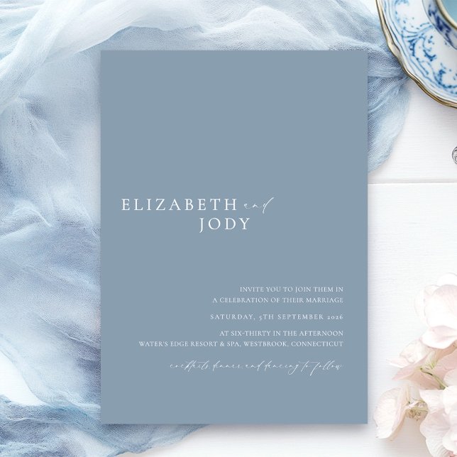 Invitation Mariage Simple Élégant Bleu Poussiéreux Moderne  (Créateur téléchargé)