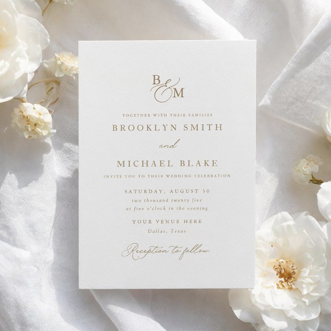 Invitation Mariage simple Elegant Gold Monogram (Créateur téléchargé)