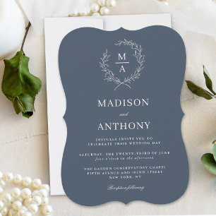 Invitation Mariage simple élégant monogramme bleu marine
