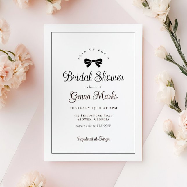 Invitation Mariage Simple Élégant Ruban Noir Enterrement de V (Créateur téléchargé)