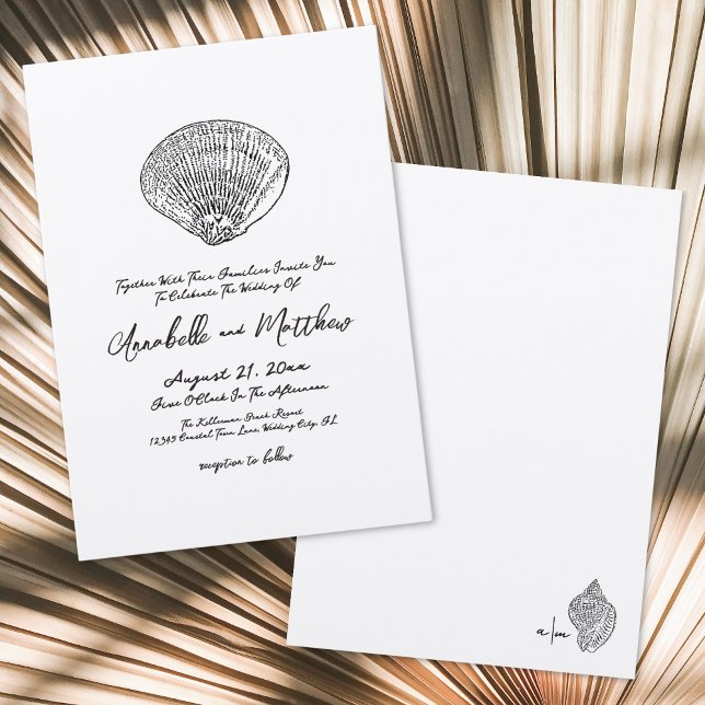 Invitation Mariage simple élégant Seashell Beach (Simple Elegant Seashell Beach Wedding Invitation)