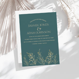 Invitation Mariage simple Emerald Green et Feuille Gold