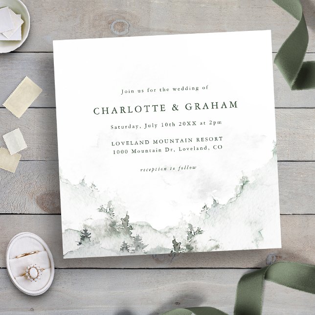 Invitation Mariage simple en forêt à l'aquarelle (Green and White - Watercolor Simple Forest Wedding Invitation
)