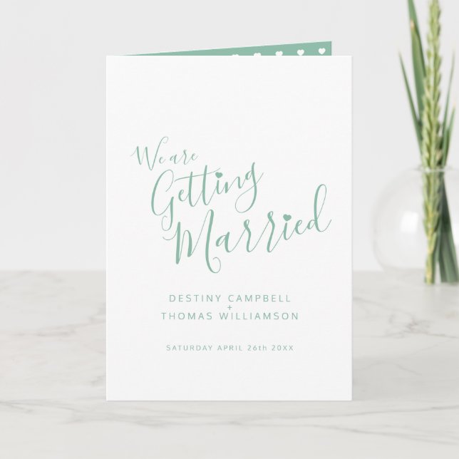 Invitation Mariage simple en vert blanc texte (Devant)