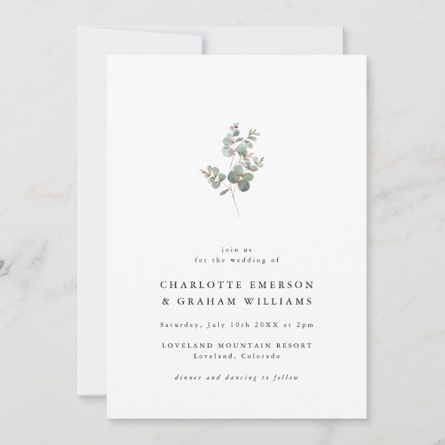Invitation Mariage Simple et Élégant au Eucalyptus (Devant)