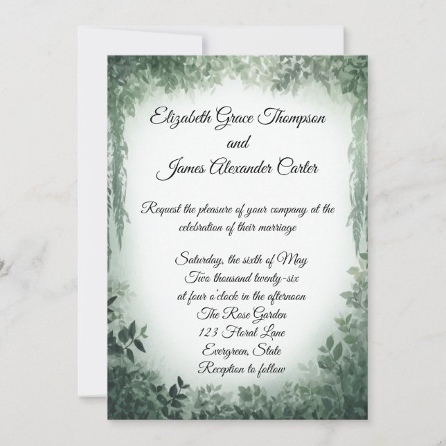 Invitation Mariage Simple et Élégant avec de la Verdure (Devant)