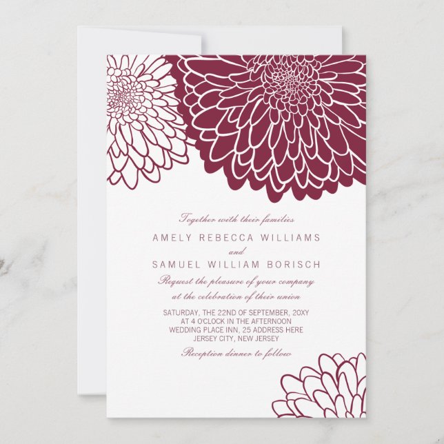 Invitation Mariage Simple et Élégant Chrysanthème de Bourgogn (Devant)