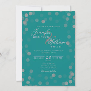 Invitation Mariage simple et élégant Confetti en argent Turqu