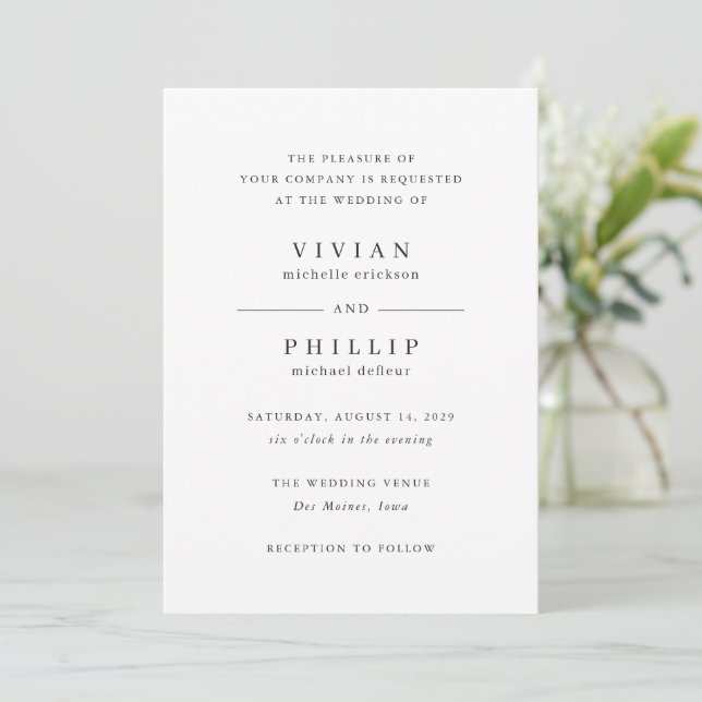 Invitation Mariage simple et élégant de Vivian (Debout devant)