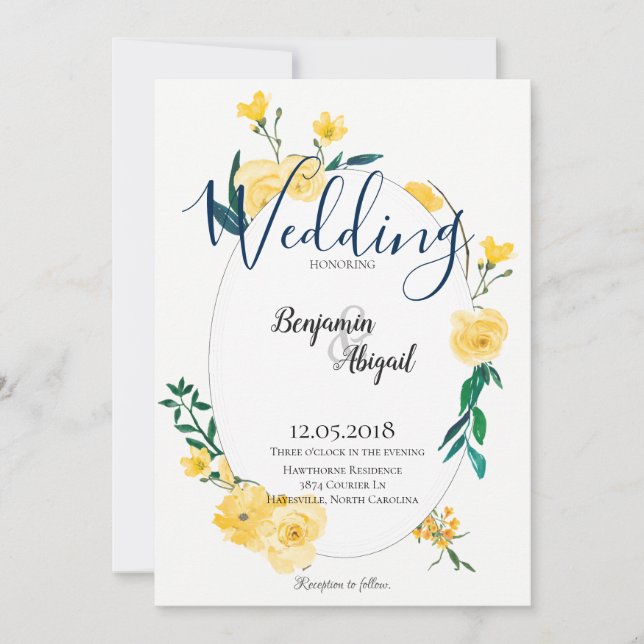 Invitation Mariage simple et élégant des fleurs jaunes de pri (Devant)