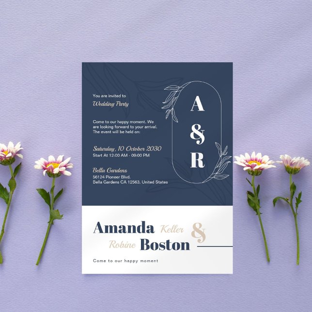 Invitation Mariage simple et élégant Dusty Bleu & Beige (Créateur téléchargé)