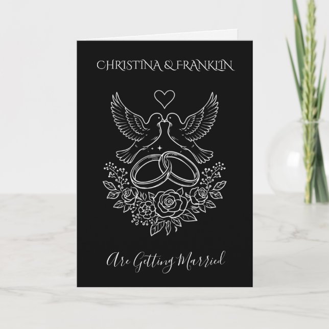 Invitation Mariage simple et élégant en noir et blanc avec de (Devant)