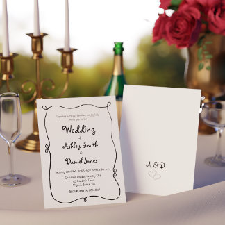 Invitation Mariage Simple et Fantaisiste Dessiné à la Main en