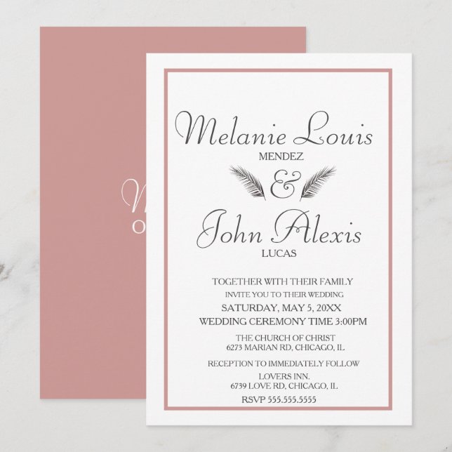 Invitation Mariage Simple Feuillage Tropical Minimaliste (Devant / Derrière)