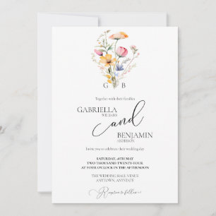Invitation Mariage simple Fleur sauvage de couleur aquarelle