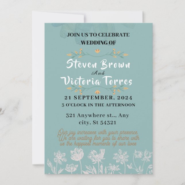 Invitation mariage Simple, fleurs blanches, aquarelle (Devant)