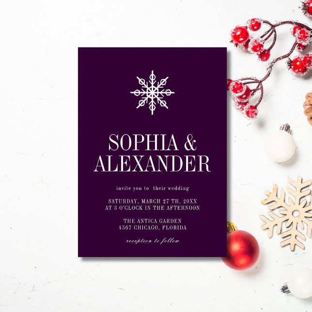 Invitation Mariage simple flocon de neige d'hiver profond pru (Créateur téléchargé)
