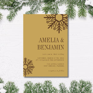Invitation Mariage simple flocon de neige marron chocolat et