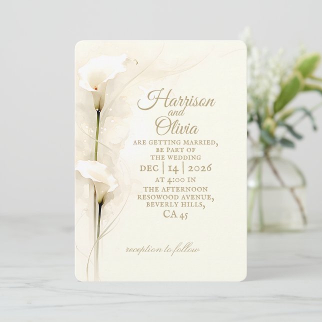 Invitation Mariage Simple Floral Aquarelle Lys Calla Blanc (Debout devant)