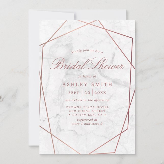 Invitation Mariage simple géométrique Rose Gold Marbre (Devant)