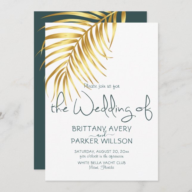 Invitation Mariage simple Gold Tropical (Devant / Derrière)