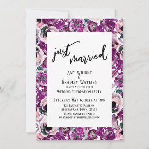 Invitation Mariage Simple "Just Married" Fleurs Aquarelle Ros