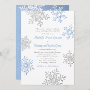 Invitation Mariage simple Lapin bleu Silver Winter Snowflake