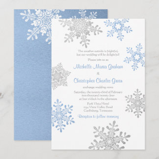 Invitation Mariage simple Lapin bleu Silver Winter Snowflake