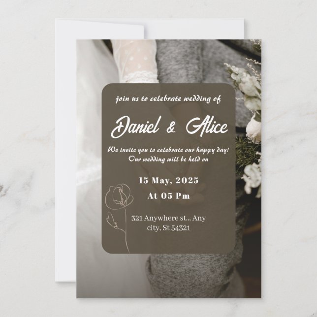 Invitation Mariage simple marron et beige (Devant)