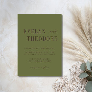 Invitation Mariage simple minimaliste vert olive et espresso