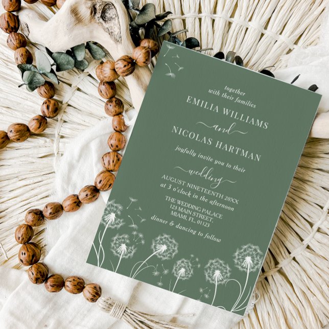 Invitation Mariage Simple Moderne aux Fleurs Sauvages Vertes  (Créateur téléchargé)