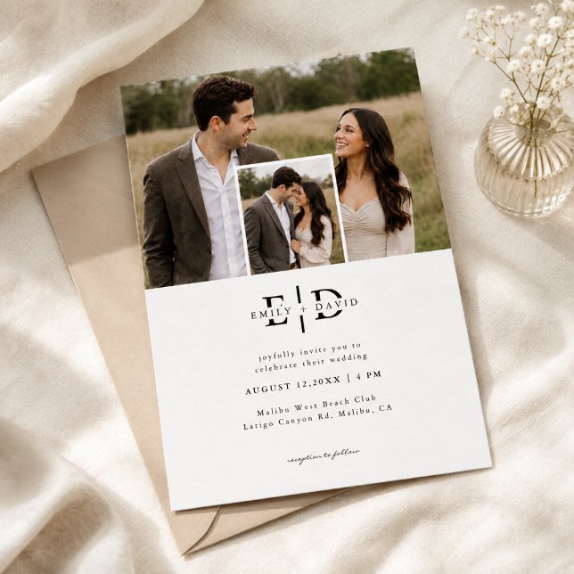Invitation Mariage Simple Moderne Boho 2 Photos (Créateur téléchargé)